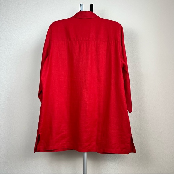 Lauren Ralph Lauren Red Linen Tunic Jacket Oversized Shirt Button Front Women 1X - Picture 4 of 8